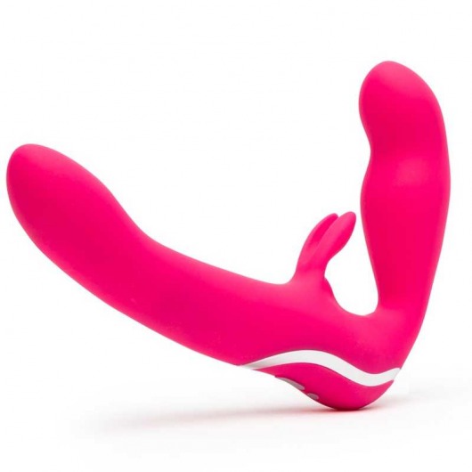 Ярко-розовый безремневой страпон Rechargeable Vibrating Strapless Strap-On - Happy Rabbit - купить с доставкой в Северодвинске