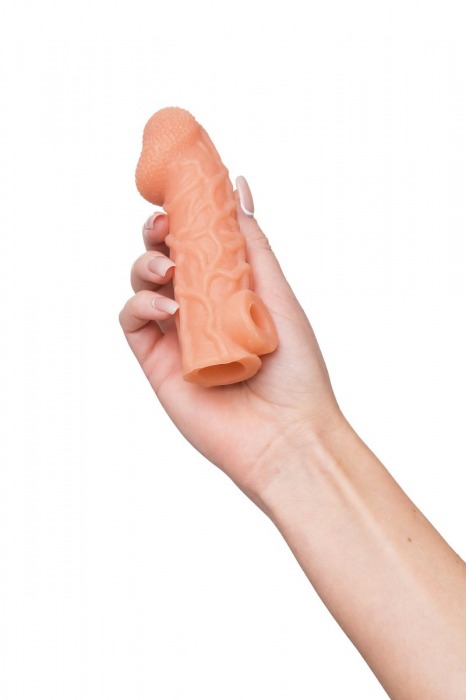 Телесная закрытая насадка с венками Cock Sleeve Size S - 13,8 см. - KOKOS - в Северодвинске купить с доставкой