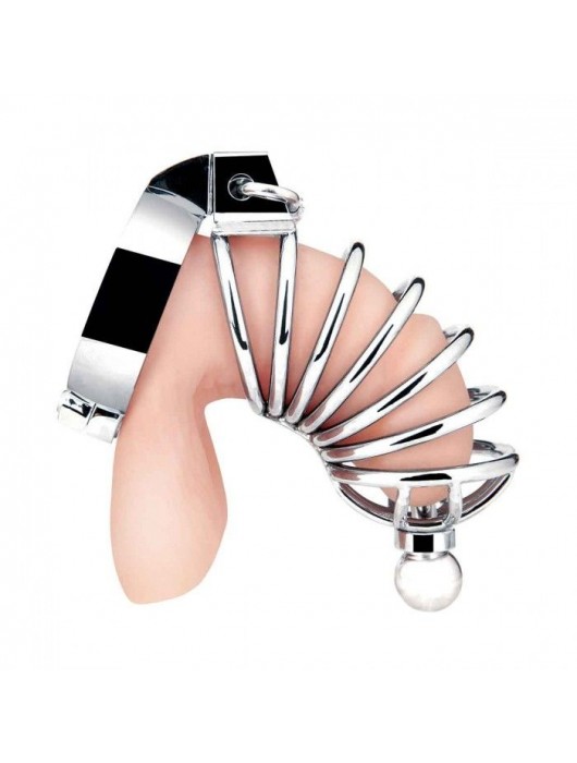 Серебристая клетка для члена Urethral Play Cage - BlueLine - купить с доставкой в Северодвинске