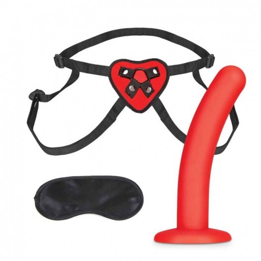 Красный поясной фаллоимитатор Red Heart Strap on Harness   5in Dildo Set - 12,25 см. - Lux Fetish - купить с доставкой в Северодвинске