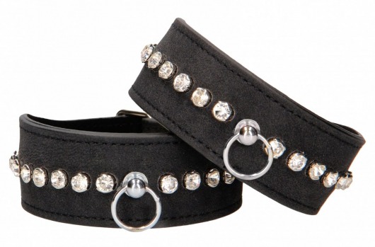 Черные наручники Diamond Studded Wrist Cuffs - Shots Media BV - купить с доставкой в Северодвинске