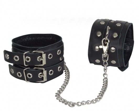 Чёрные кожаные оковы, соединенные цепочкой - Sitabella - купить с доставкой в Северодвинске