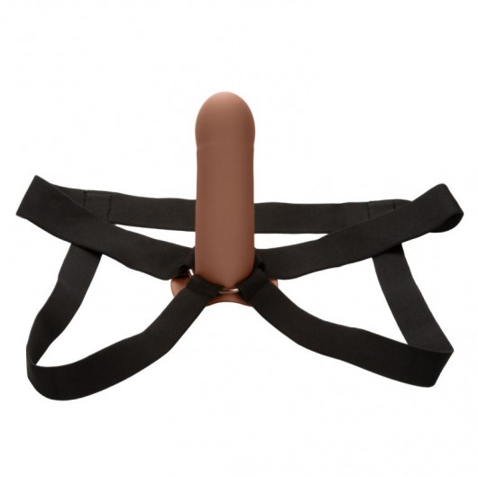 Коричневый фаллопротез из силикона Extension with Harness - 15,75 см. - California Exotic Novelties - купить с доставкой в Северодвинске