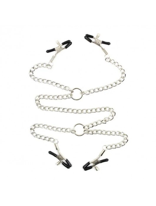 Серебристые зажимы для сосков и половых губ на тонкой цепочке - Notabu - купить с доставкой в Северодвинске