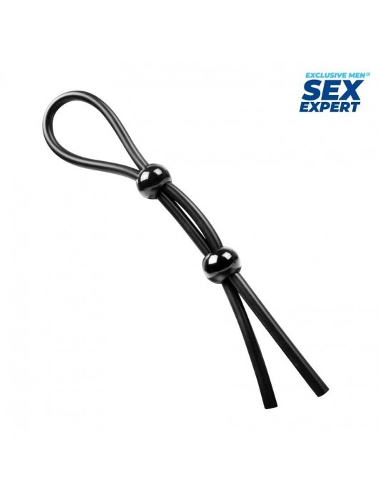 Черное силиконовое лассо с двумя шариками для утяжки - Sex Expert - в Северодвинске купить с доставкой