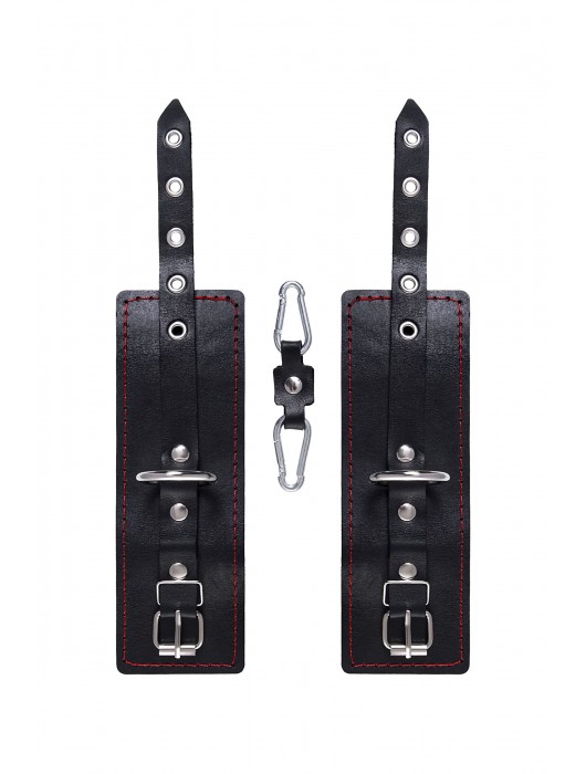 Черные кожаные однослойные наручники с контрастной строчкой - Pecado - купить с доставкой в Северодвинске