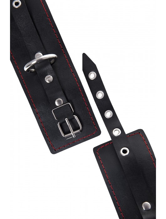 Черные кожаные однослойные наручники с контрастной строчкой - Pecado - купить с доставкой в Северодвинске