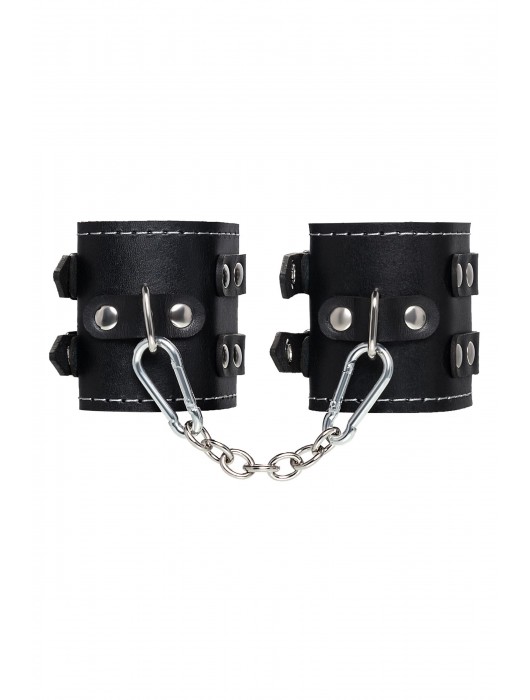 Черные кожаные наручники с двумя ремнями и красной подкладкой - Pecado - купить с доставкой в Северодвинске