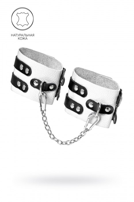 Бело-черные оковы с двумя ремешками и люверсами - Pecado - купить с доставкой в Северодвинске