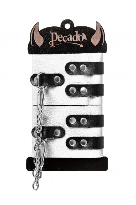 Бело-черные оковы с двумя ремешками и люверсами - Pecado - купить с доставкой в Северодвинске
