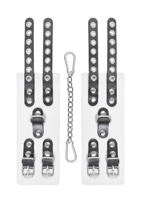 Бело-черные наручники с двумя ремешками и люверсами - Pecado - купить с доставкой в Северодвинске