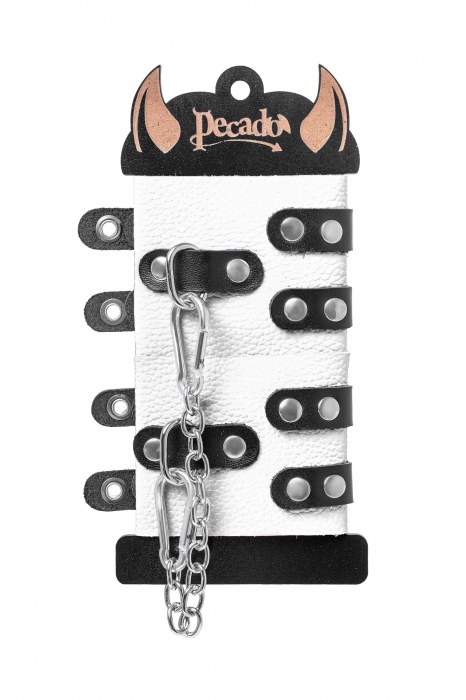 Бело-черные наручники с двумя ремешками и люверсами - Pecado - купить с доставкой в Северодвинске