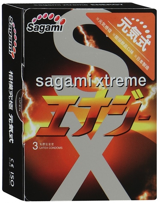 Презервативы Sagami Xtreme ENERGY с ароматом энергетика - 3 шт. - Sagami - купить с доставкой в Северодвинске