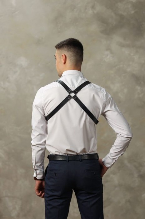 Черная мужская кожаная портупея №4 - БДСМ Арсенал - купить с доставкой в Северодвинске