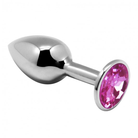 Серебристая анальная втулка с розовым кристаллом Mini Metal Butt Plug Size S - 7 см. - Adrien Lastic