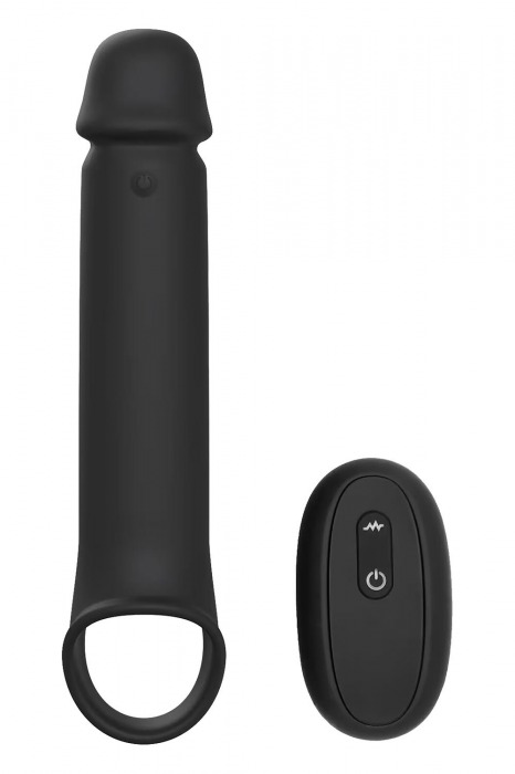 Черная насадка-удлинитель с вибрацией Vibrating Extender With Remote - Dream Toys - в Северодвинске купить с доставкой