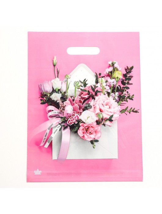 Розовый пакет с цветочным принтом и вырубной ручкой (40х31 см) - Сима-Ленд - купить с доставкой в Северодвинске