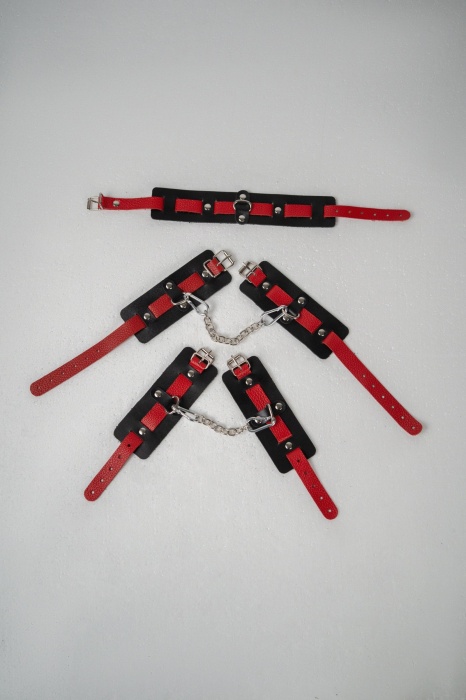 Черно-красный набор фиксаций: наручники, оковы и ошейник - Crazy Handmade - купить с доставкой в Северодвинске