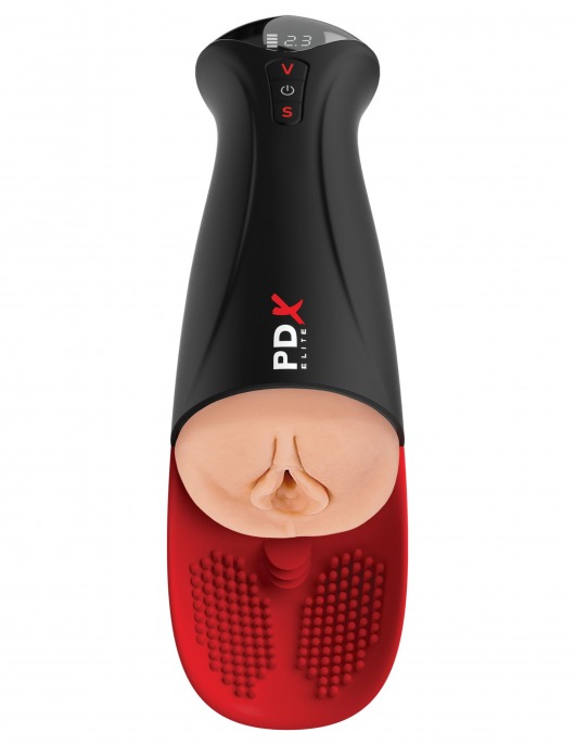 Телесный мастурбатор-вагина в черной колбе с вибрацией Fuck-O-Matic Pro XL - Pipedream - в Северодвинске купить с доставкой