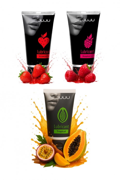 Набор из 3 съедобных лубрикантов JUJU (клубника, малина, тропические фрукты) - JuJu - купить с доставкой в Северодвинске Набор из 3 съедобных лубрикантов JUJU (клубника, малина, тропические фрукты) - JuJu - купить с доставкой в Северодвинске