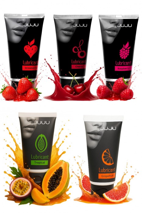 Набор из 5 съедобных лубрикантов JUJU (клубника, малина, тропические фрукты, вишня, грейпфрут) - JuJu - купить с доставкой в Северодвинске Набор из 5 съедобных лубрикантов JUJU (клубника, малина, тропические фрукты, вишня, грейпфрут) - JuJu - купить с доставкой в Северодвинске