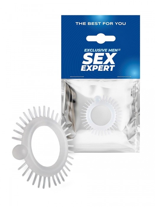 Эластичное эрекционное кольцо с шипиками и шариком - Sex Expert - в Северодвинске купить с доставкой