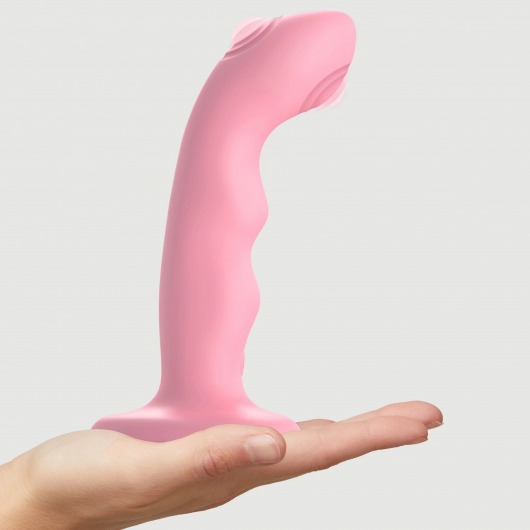 Розовая насадка-стимулятор Strap-On-Me Tapping Dildo Wave - Strap-on-me - купить с доставкой в Северодвинске