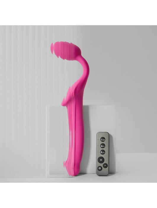 Ярко-розовый безремневой страпон Strap-on-me Vibrating Bendable Strap-On size L - Strap-on-me - купить с доставкой в Северодвинске