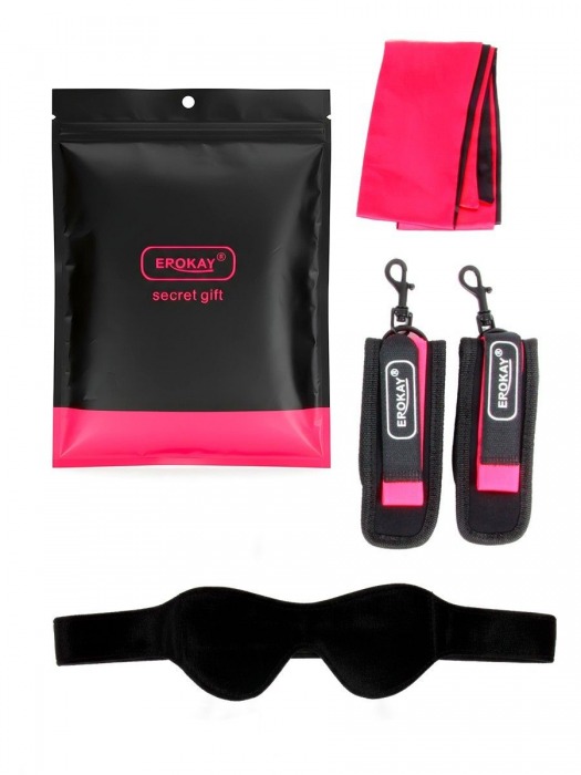 Черно-розовый эротический набор: маска, наручники и повязка - Erokay - купить с доставкой в Северодвинске