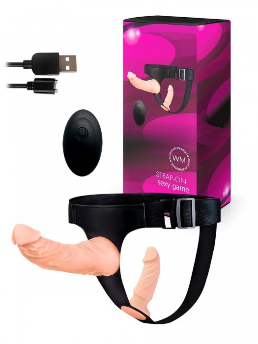 Женский страпон с 2 насадками, вибрацией и пультом ДУ - Erowoman-Eroman - купить с доставкой в Северодвинске