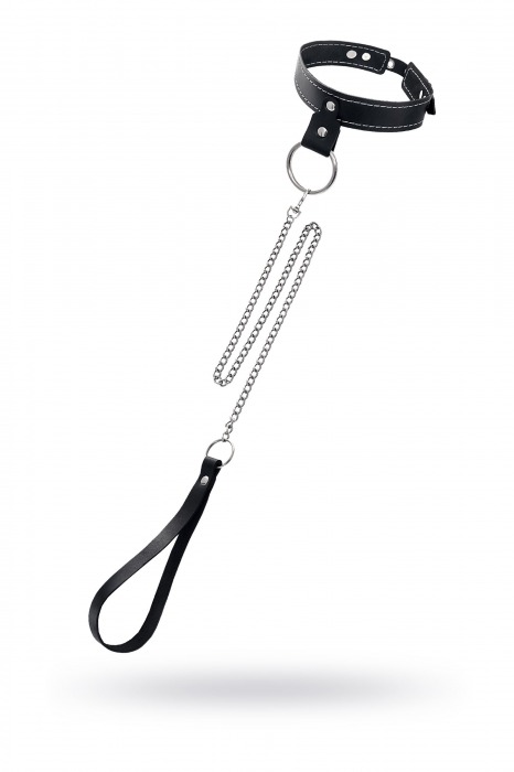 Черный узкий однослойный ошейник с серебристым поводком-цепочкой - Pecado - купить с доставкой в Северодвинске
