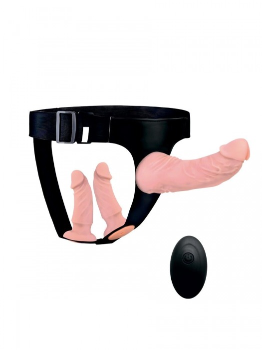 Женский страпон с 3 насадками и вибрацией - Erowoman-Eroman - купить с доставкой в Северодвинске