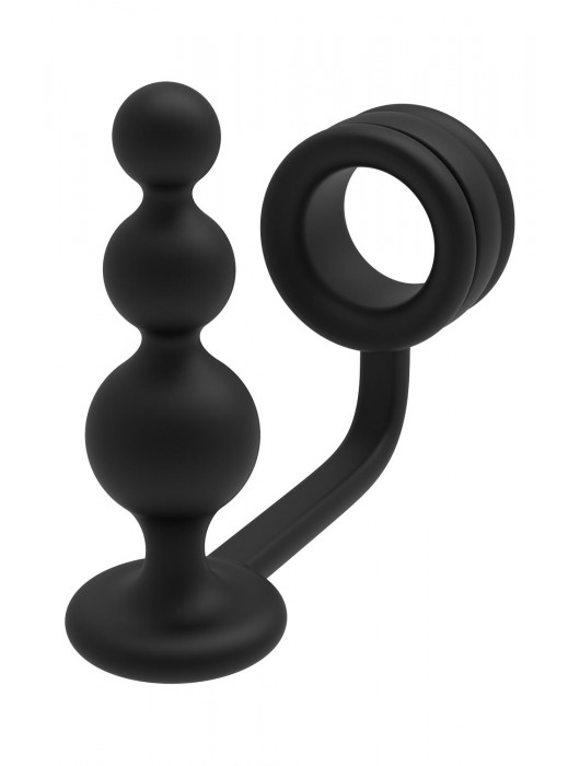 Черное эрекционное кольцо с анальной елочкой Cockring With Beaded Anal Plug - Dream Toys - в Северодвинске купить с доставкой