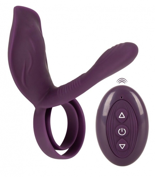 Фиолетовая насадка на член с клиторальным отростком и пультом ДУ RC Couple’s Vibrator 2 - Orion - в Северодвинске купить с доставкой