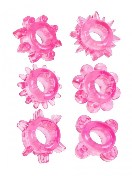 Набор из 6 розовых эрекционных колец с различным рельефом - Erowoman-Eroman - в Северодвинске купить с доставкой