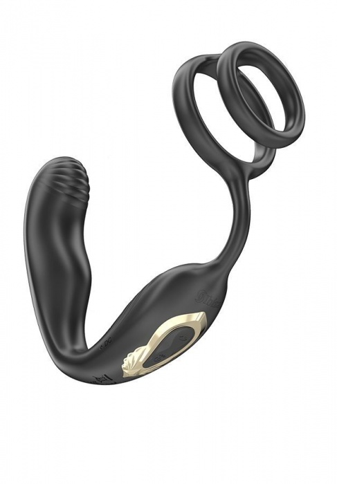 Черная анальная пробка с вращением и эрекционными кольцами - Ibiza - в Северодвинске купить с доставкой