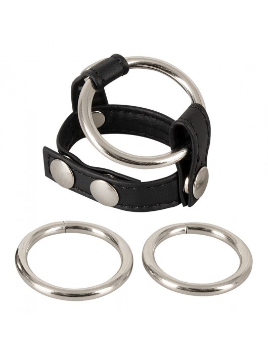 Подхват для мошонки с 3 съемными эрекционными кольцами Leder-Riemen - Orion - в Северодвинске купить с доставкой