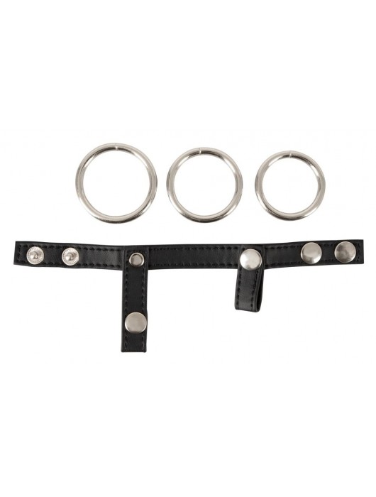 Подхват для мошонки с 3 съемными эрекционными кольцами Leder-Riemen - Orion - в Северодвинске купить с доставкой