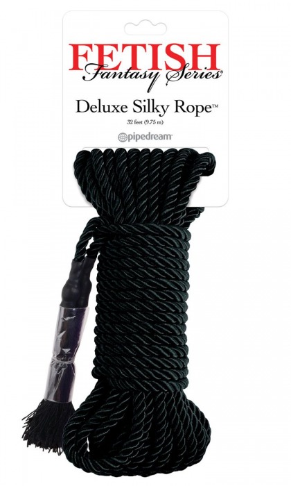 Черная веревка для фиксации Deluxe Silky Rope - 9,75 м. - Pipedream - купить с доставкой в Северодвинске