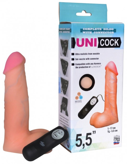 Фаллическая насадка Харнесс UNICOCK 5,5  с вибрацией - 17 см. - LOVETOY (А-Полимер) - купить с доставкой в Северодвинске