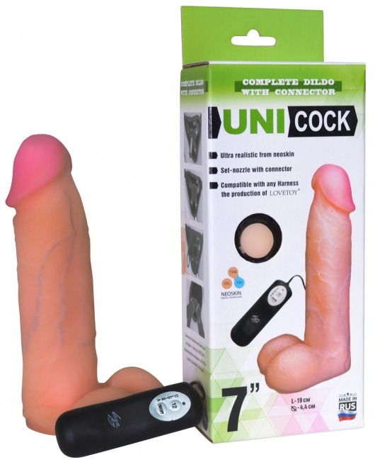 Фаллическая насадка Харнесс UNICOCK 7  с вибрацией - 19 см. - LOVETOY (А-Полимер) - купить с доставкой в Северодвинске