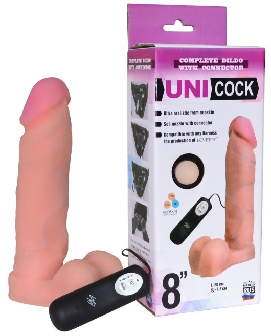 Фаллическая насадка Харнесс UNICOCK 8  с вибрацией - 20 см. - LOVETOY (А-Полимер) - купить с доставкой в Северодвинске
