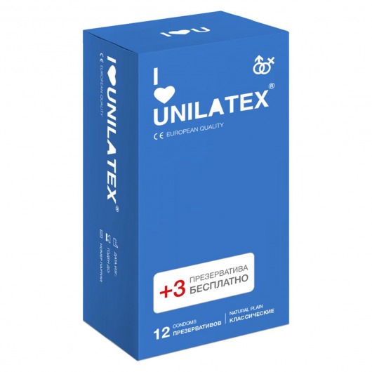 Классические презервативы Unilatex Natural Plain - 12 шт. + 3 шт. в подарок - Unilatex - купить с доставкой в Северодвинске