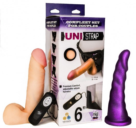 Вибрострапон с двумя насадками UniStrap - 18 и 18 см. - LOVETOY (А-Полимер) - купить с доставкой в Северодвинске