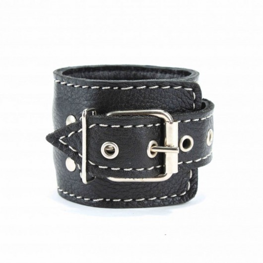 Чёрные кожаные наручники с крупной строчкой - БДСМ Арсенал - купить с доставкой в Северодвинске