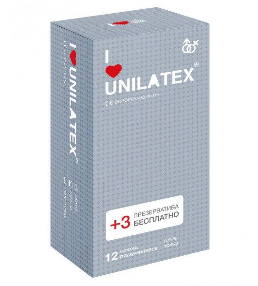 Презервативы с точками Unilatex Dotted - 12 шт. + 3 шт. в подарок - Unilatex - купить с доставкой в Северодвинске