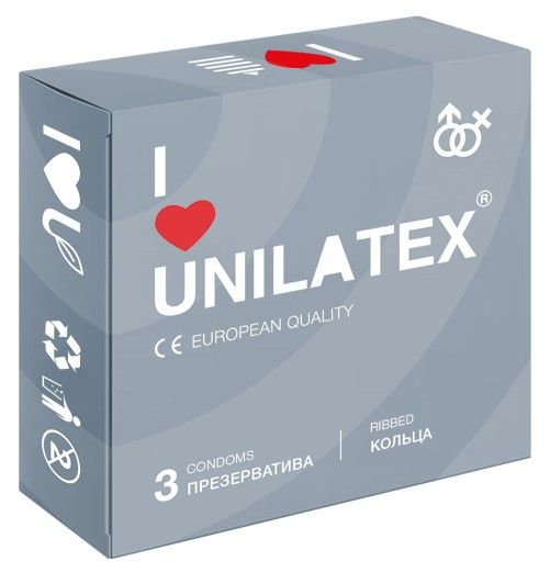 Презервативы с рёбрами Unilatex Ribbed - 3 шт. - Unilatex - купить с доставкой в Северодвинске