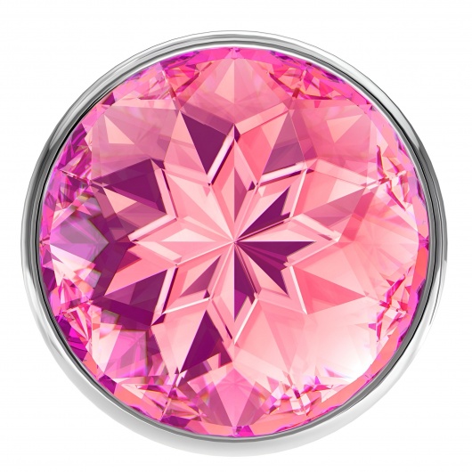 Большая серебристая анальная пробка Diamond Pink Sparkle Large с розовым кристаллом - 8 см. - Lola Games - купить с доставкой в Северодвинске