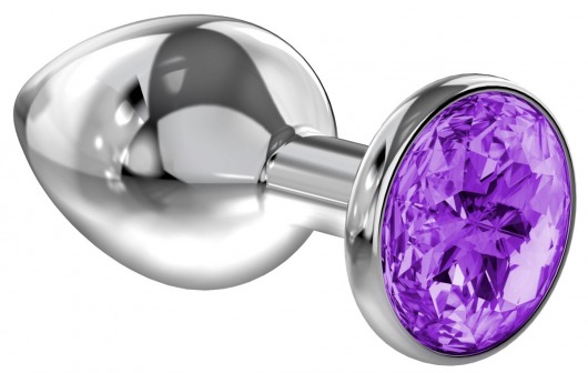 Малая серебристая анальная пробка Diamond Purple Sparkle Small с фиолетовым кристаллом - 7 см. - Lola Games - купить с доставкой в Северодвинске