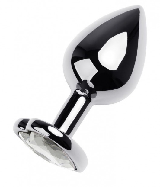 Серебристая анальная пробка с прозрачным кристаллом-сердцем - 8 см. - ToyFa - купить с доставкой в Северодвинске